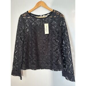 Lace Crochet Top With‎ Velour Collar Black Small Whimsy Goth Biker